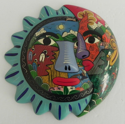Sun and Moon Eclipse Acapulco Mexican Folk Art Terracotta Wall Decoration 10''