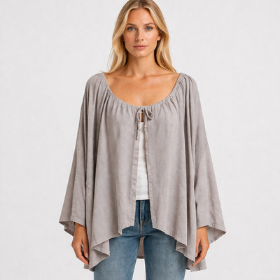 Bryn Walker Taupe Draped Tunic Oversized Lagenlook Dramatic Wide Sleeve Size XL