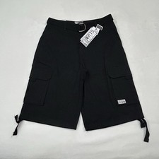 Pro Club Cotton Twill All Black Below Knee Thick Cargo Shorts w/ Belt Men s 30