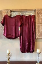 BB Dakota Satin Pajamas Silky Loungewear Set Burgundy Womens Small Top Pants