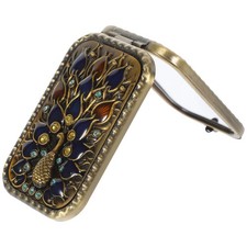 Portable Hand Folding Mirror Vintage Peacock Pattern Makeup Mirror Outdoors