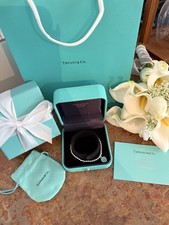 Tiffany  Co. Blue Heart Tag Bead Bracelet  7.5 Inches 