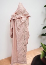 Women Embroidered Prayer Dress Pink Abaya Hijab Set Islamic Prayer kaftan abaya