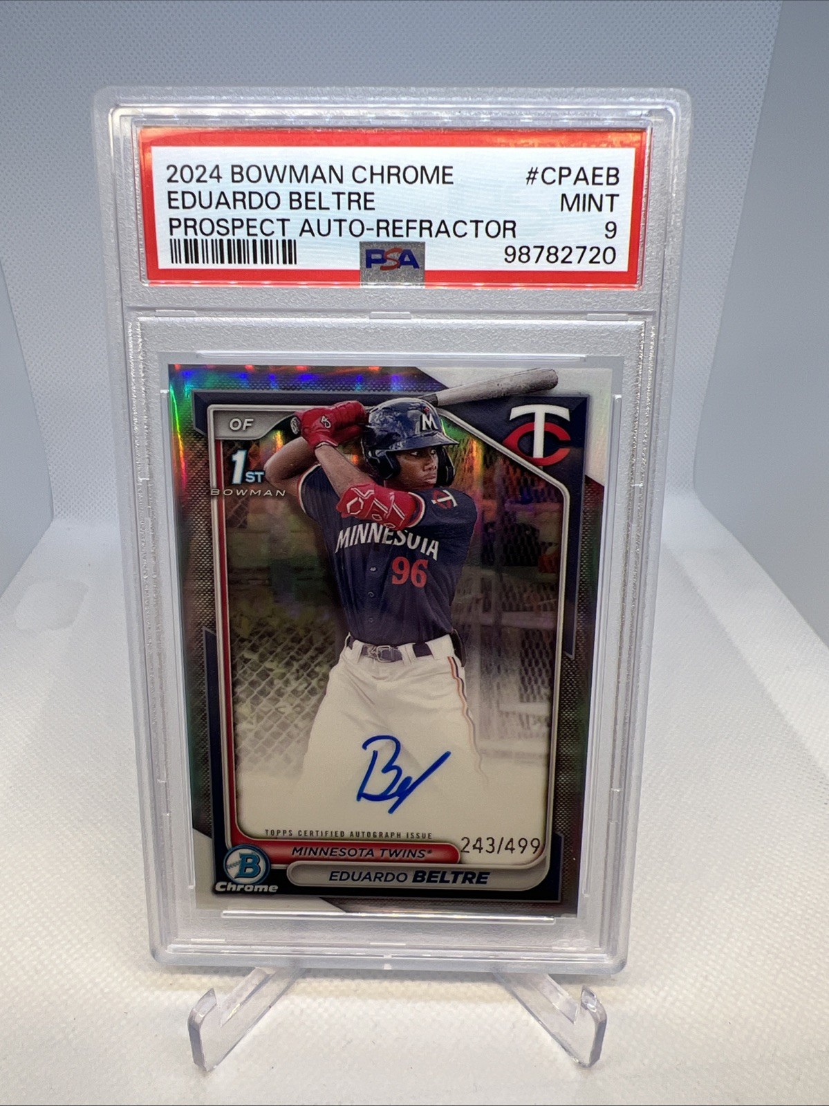 2024 Bowman Chrome 1st Eduardo Beltre Prospect Auto Refractor #/499 PSA 9