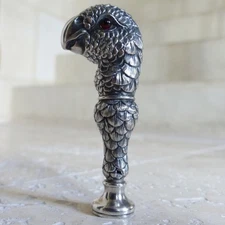 RARE & SUPERB ANTIQUE SILVER 800 PARROT WAX SEAL STAMP INITIALS V ?