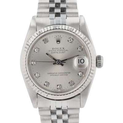 Rolex Datejust 68274 31mm Mid-Size Silver Diamond 18KW Gold Steel Auto Watch