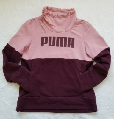 Puma Women Purple Pink Pullover Sweatshirt High Neck Drawstrings Logo Size  M