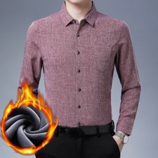 Men Fleece Lined Dress Shirt Jacket Thick Blouse Thermal Warm Work Formal
