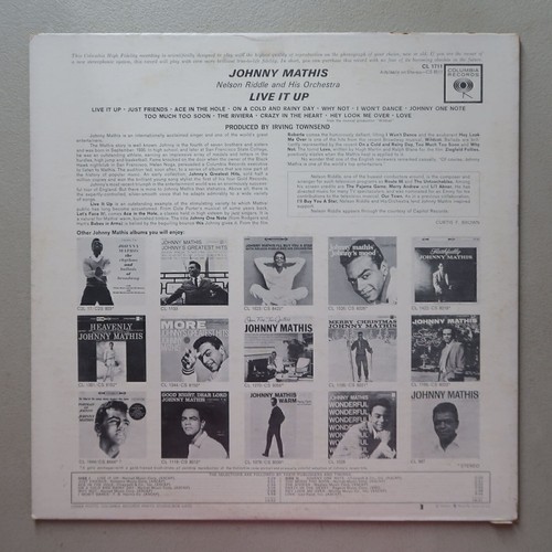 Johnny Mathis Live it Up! ft Nelson Riddle Vinyl LP Columbia Exc 55 - Picture 2 of 6