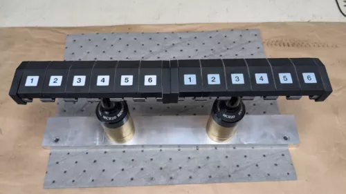 Renishaw MCR20 Probe Module Change Rack x2 w/ towers and machined mount base.