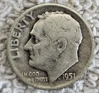 1951 P ROOSEVELT DIME *** 90% SILVER *** 1B