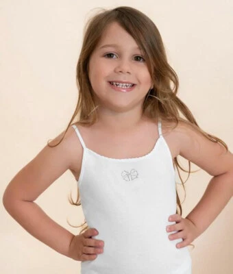 3 Débardeurs De Fille Antonella A Épaule Étroite Coton avec Broderie Art 510192 - Photo 1/2