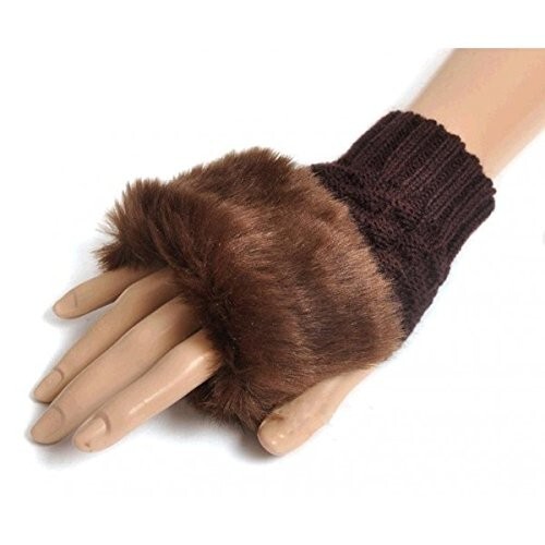 Guantes de mujer femenino con dedos al aire efecto piel sintética con pelo - Imagen 6 de 13