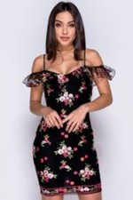 Vestry Floral Embroidered Cold Shoulder Bodycon Dress Size UK 10 LN006 CC 04