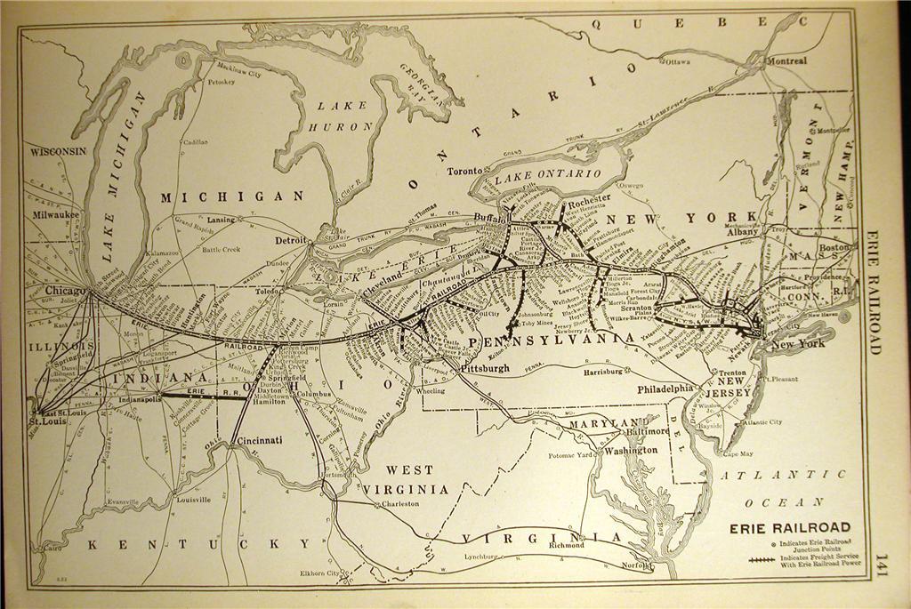 1923 ERIE RAILROAD SYSTEM MAP PENNSYLVANIA DEPOT LOCATION