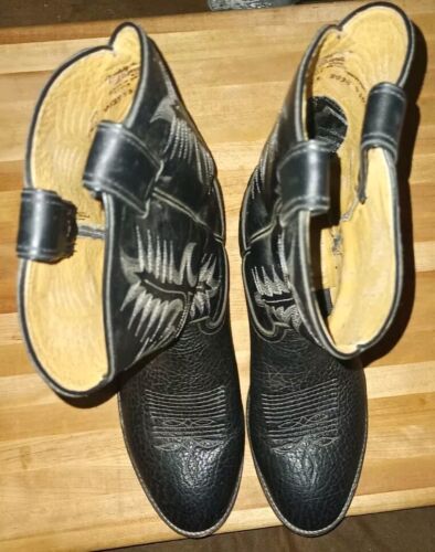 TONY LAMA VAQUERO BLACK LEATHER ROUND TOE COWBOY BOOTS #VM2953 MEN 9.5 Free Shp - Picture 8 of 9