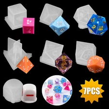 7Pcs Dice Silicone Resin Mold Set For Tabletop Game DIY Casting Art Epoxy Mould