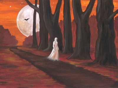 1.5x2 DOLLHOUSE MINIATURE PRINT OF PAINTING RYTA 1:12 SCALE HALLOWEEN ghost art