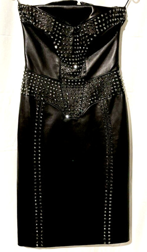 Versace 2012 Runway Leather Stud Embellished LBD Cocktail Dress US 0 2 4 / IT 38