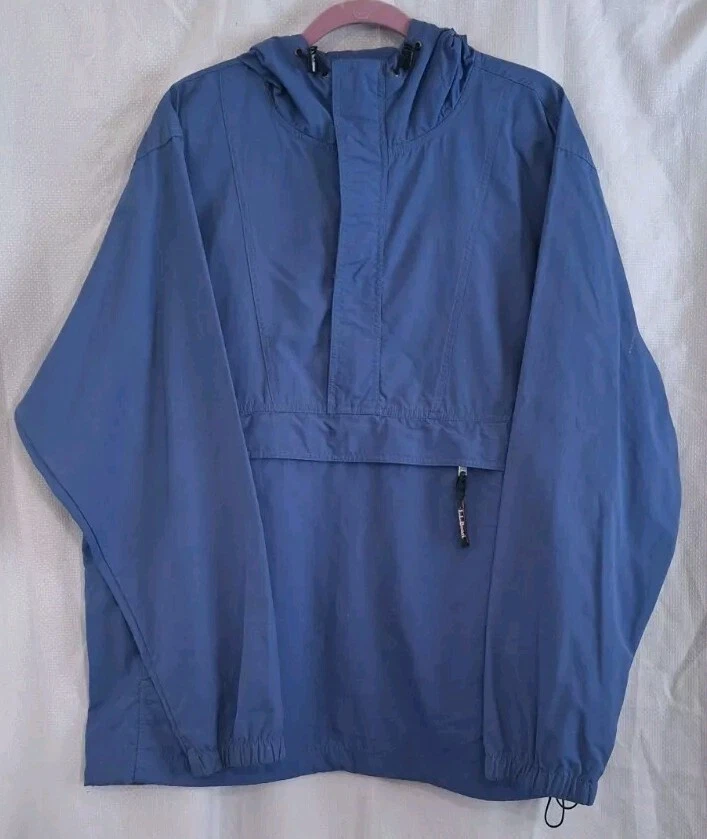 LLBean Jacket Mens Blue XL 1/2 Zip Hooded Windbreaker Lightweight Anorak
