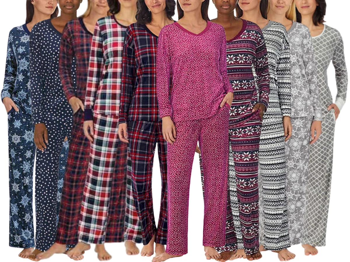 Nautica Women's 2 Piece Fleece Pajama PJ Sleepwear Set V-Neck Top