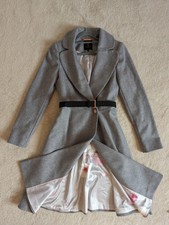 Ted Baker Narnia Grey Coat With Faux Fur Collar And Black Belt Uk 6 Tb 0 Rrp£349