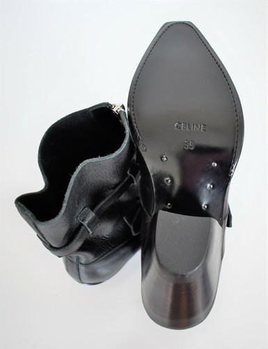 New Auth CELINE Paris HEDI SLIMANE Black Leather BERLIN Ankle Boots EU-35 US-5 - 第 12/12 張圖片