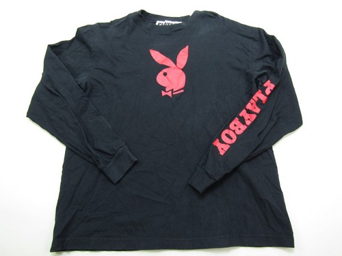 Playboy by Pacsun T-Shirt Mens Medium Black Red Bunny Logo Long Sleeve Casual