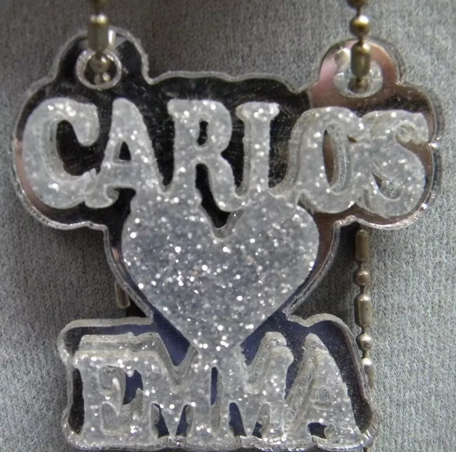 Couple Name Necklace Double Name Plate Personalize Heart Laser Cut