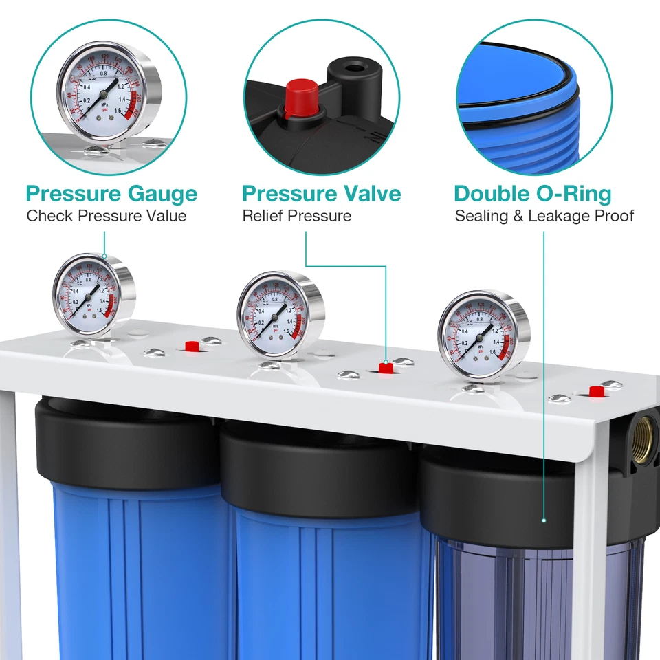 3-Stage Whole House Water Filter System + Spin Down Sediment KDF Carbon Filters - Image 4 of 4