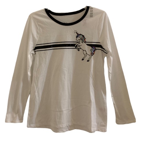 Justice Girls Top White 12 Long Sleeves Colorful Unicorn Glitter Graphic - Picture 11 of 12