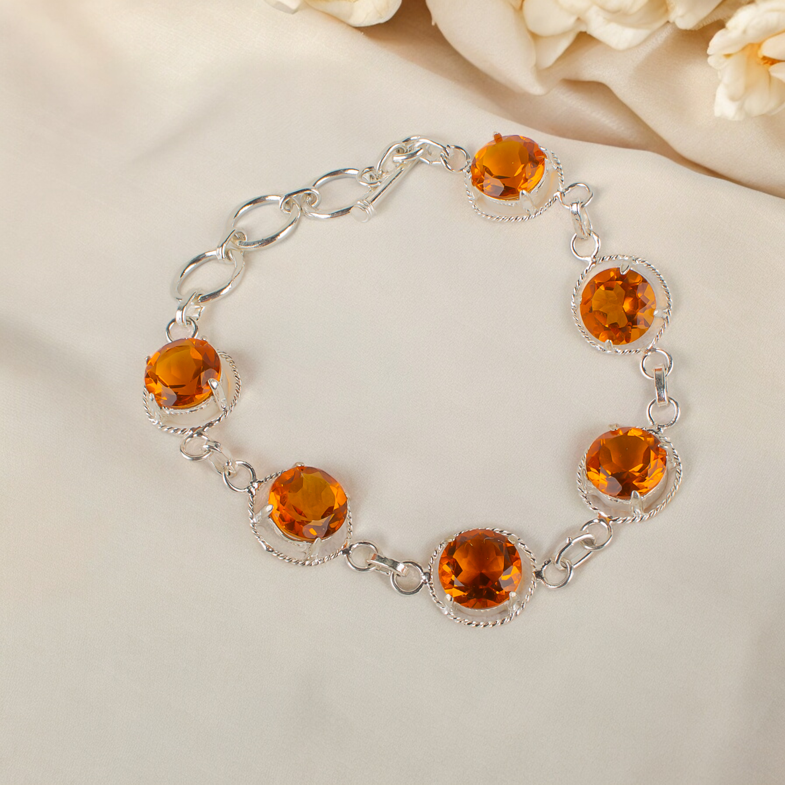 Natural Citrine Sterling Silver Bracelet for Women 925 Elegant Jewelry