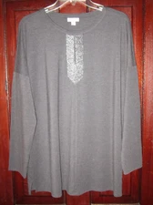 J. Jill M Petite Stretch Knit Tunic Top Long Shirt Blouse Metallic Keyhole Soft