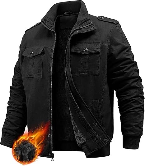 Oleda Men's Winter Jacket Cotton Jackets Fleece Lined Work Coat Cargo Jackets Wa