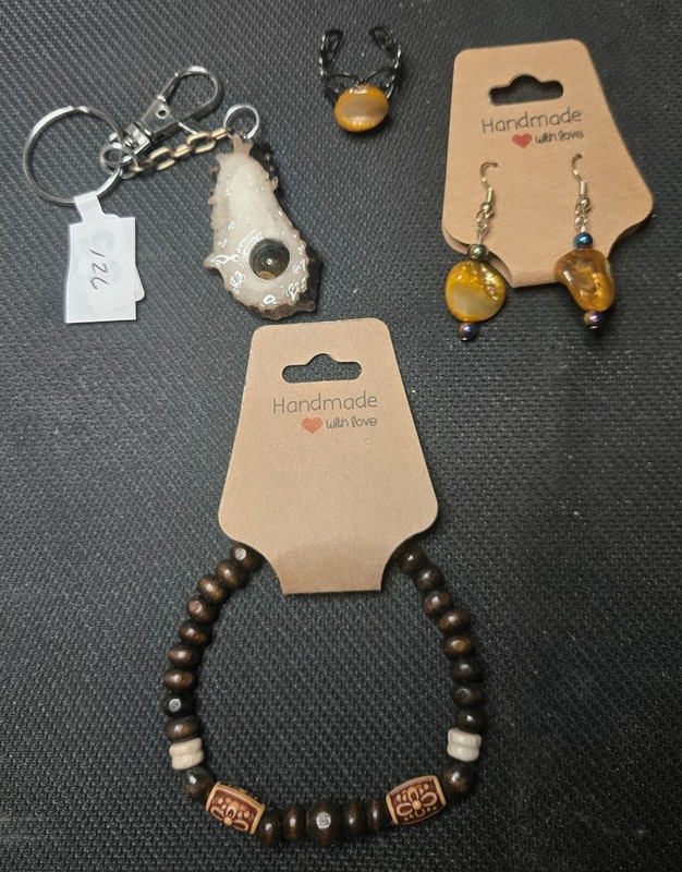 Handcrafted Artisan Jewelry Set - Bracelet, Earrings, Filigree Ring, Keychain
