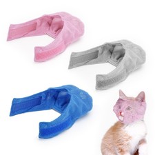 3 Pieces Breathable Mesh Cat Muzzles for Grooming and L, blue,pink, grey