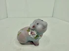 Vintage Fenton Art Glass Blue Burmese Satin Finish Piglet - Hand Painted Flowers