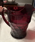 Vintage Glass Pitcher Anchor Hocking Georgian Ruby Red with Ice Lip 8.5" Tall