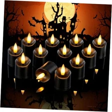  12Pack Timer Black Tea Lights Candles Battery Operated, Black (Timer,12 Pack)