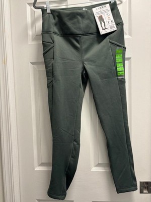 RBX Brushed Back Fleece High Waisted Leggings Fern Green Size L Pockets