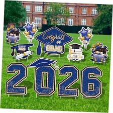 Large 11 PCS Graduation Yard Signs, Class of 2026 Congrats Grad Blue and Gold