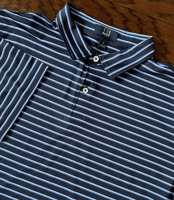 Dunhill Links Men s Polo Shirt Blue Striped XL Golf Performance Short Sleeve