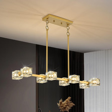 Modern Crystal Chandelier 8-Light Gold Sputnik Ceiling Pendant Lights L 31.5" Di