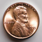 1955 P Lincoln Wheat Cent/Penny.  BU, Brilliant Uncirculated Coin.