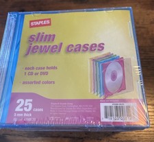 Staples 5mm Slim Jewel Case 25 Pack CD or DVD Black/Clear/Color Plastic Cases