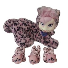 Safari Surprise Mama Cat Bianca Pink Leopard Plush w 3 Baby Kittens