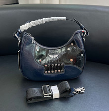 Zadig Voltaire Rock Wing Blue Black Crinkled Hobo with Crossbody Strap 25x19cm