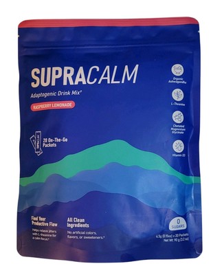 Supracalm Powdered Drink 20 Packs Relaxation & Focus No Sugar Ex 9/26 Rasp Lemon