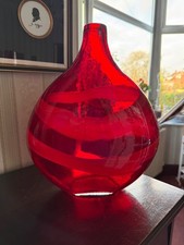 red heavy large art glass vase statement piece sculpture