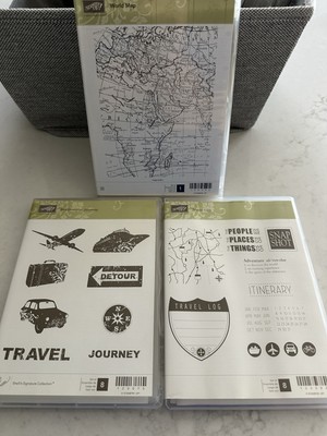 Stampin' Up! Travel Log AND World Map AND Sentimental Journey Rubber Stamp Sets